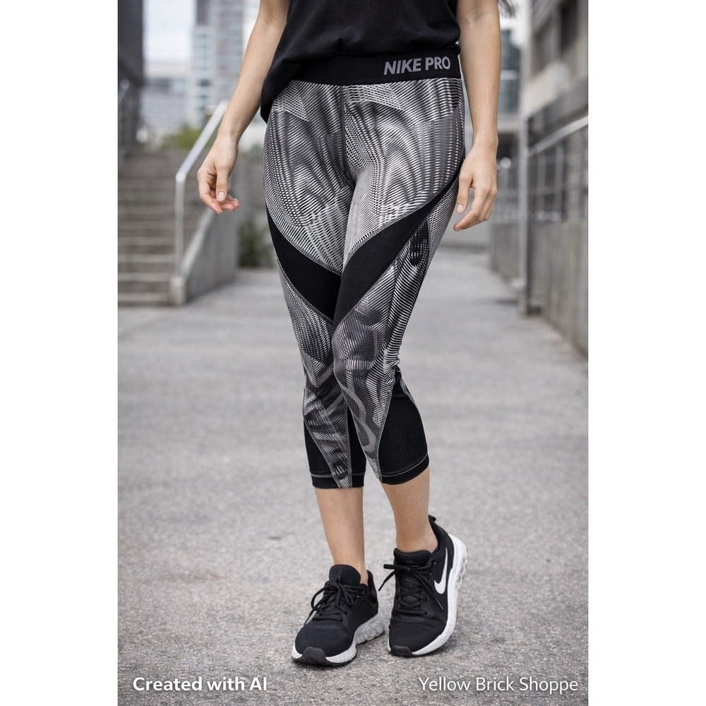 Nike Black‎ & Gray Geometric Pattern Pro Leggings Sz Small